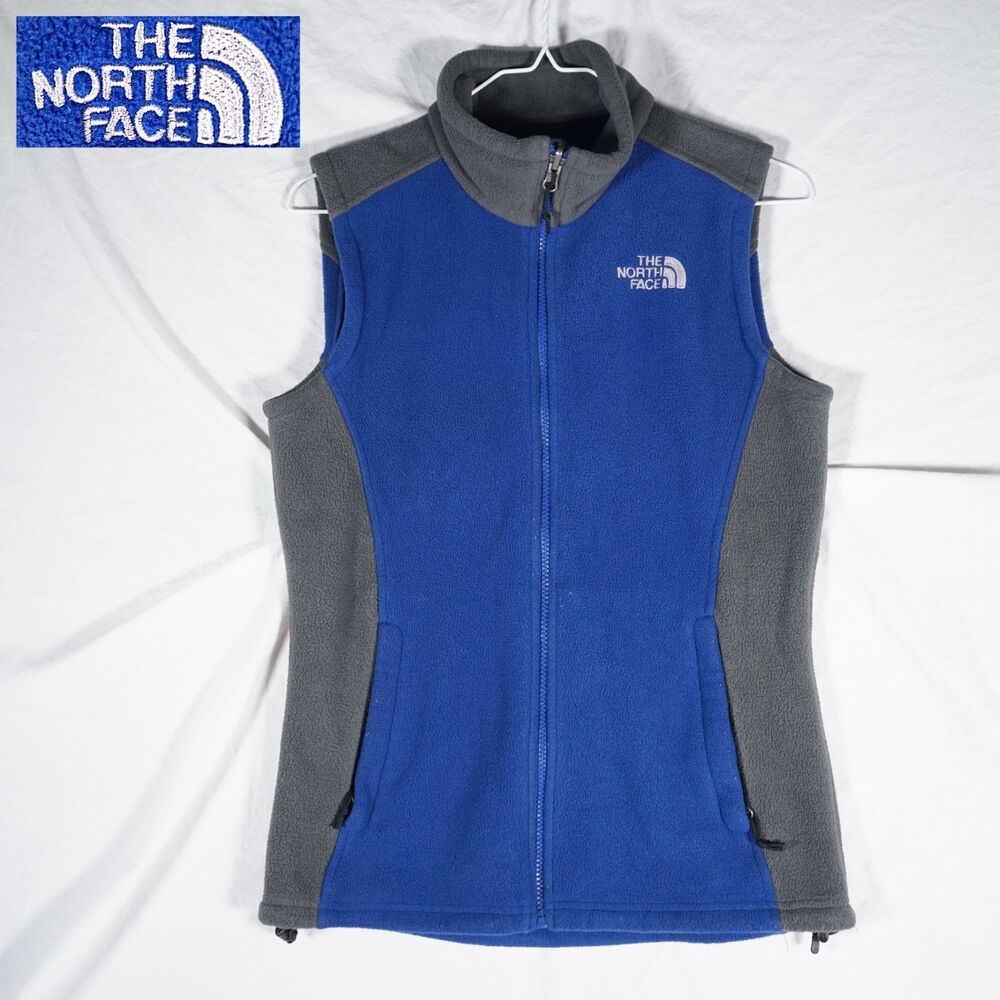 The North Face Women's Fleece Full Zip Vest Blue Grey Embroidered Logo Small